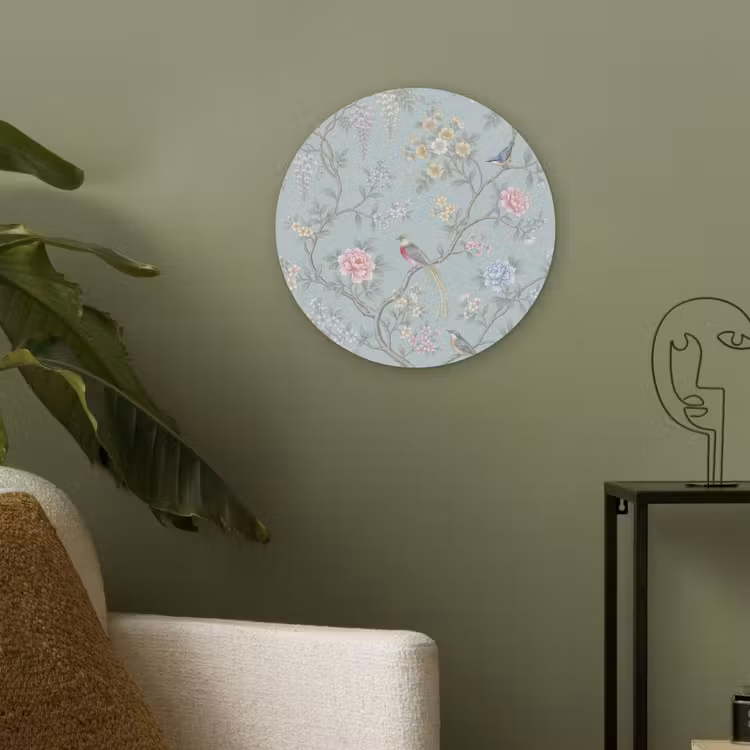 Vogel - Bloemen - Kleurrijk Akoestische PET Vilt - Rond klein -sfeer2