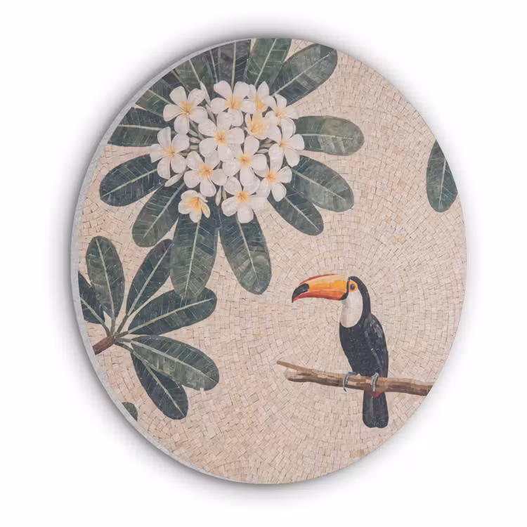Vogel - Mozaïek - Tropisch - Natuur - Kleurrijk Akoestische PET Vilt - Rond klein -3d