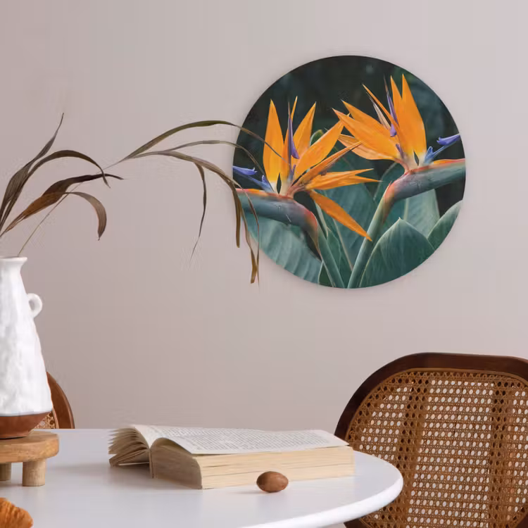 Paradijsvogel - Bloem - Exotisch Akoestische PET Vilt - Rond klein -sfeer3