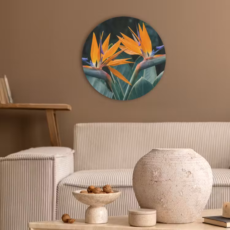 Paradijsvogel - Bloem - Exotisch Akoestische PET Vilt - Rond klein -sfeer1