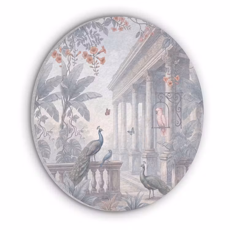 Vogel - Pauw - Architectuur - Klassiek - Groen Akoestische PET Vilt - Rond klein -3d