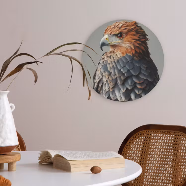 Vogel - Realistisch - Veren - Bruin Akoestische PET Vilt - Rond klein -sfeer3