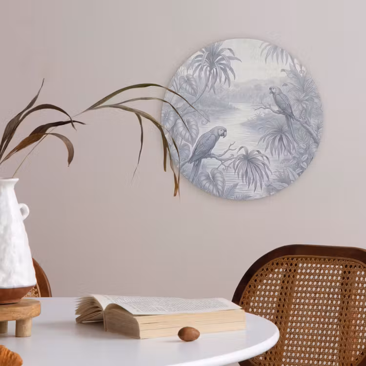 Vogel - Rivier - Tropisch - Illustratie - Blauw Akoestische PET Vilt - Rond klein -sfeer3