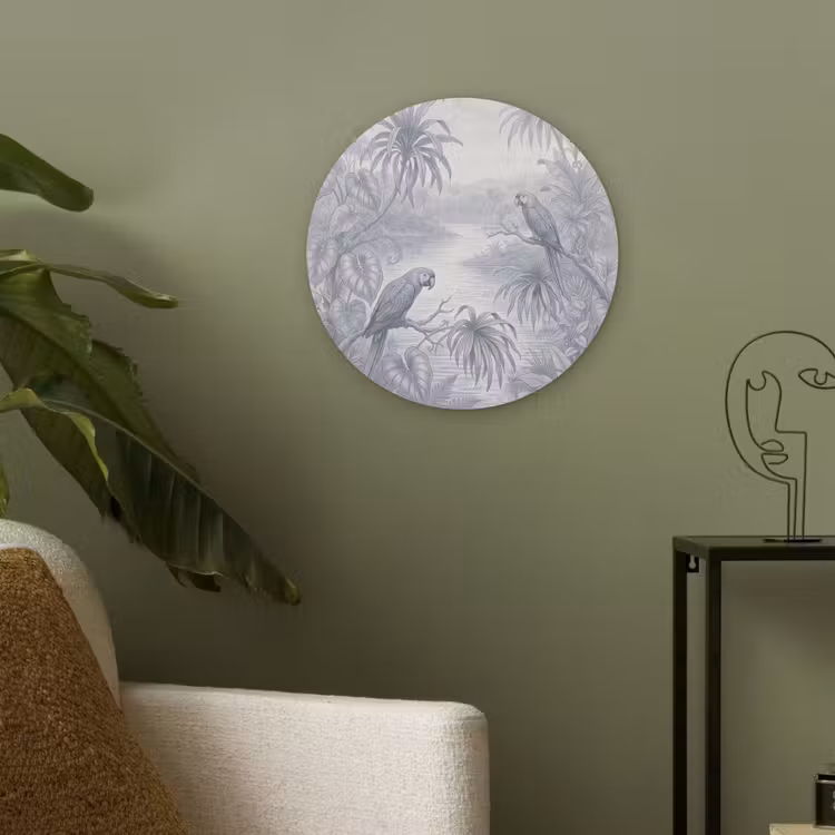 Vogel - Rivier - Tropisch - Illustratie - Blauw Akoestische PET Vilt - Rond klein -sfeer2
