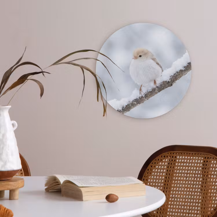 Vogeltje - Sneeuw - Tak - Winter - Zacht Akoestische PET Vilt - Rond klein -sfeer3