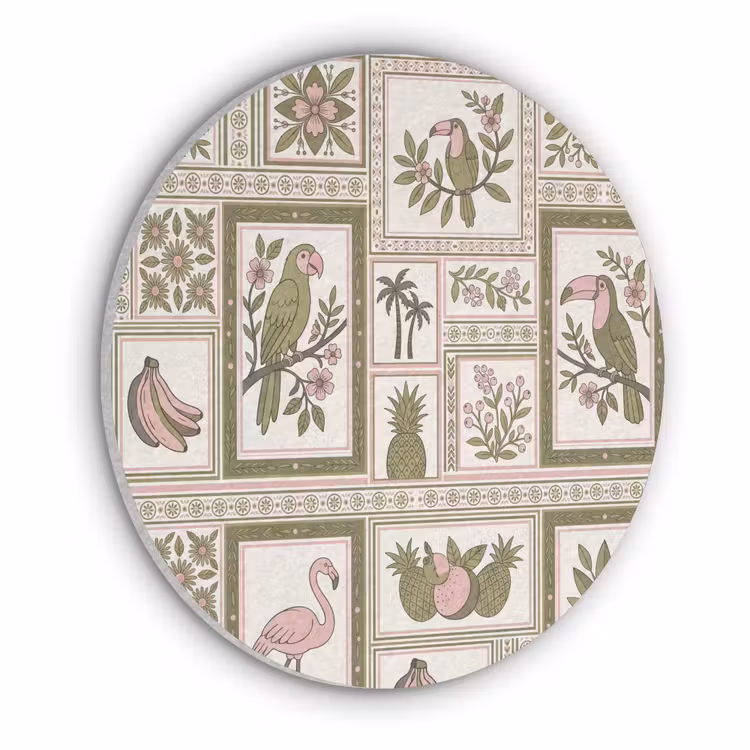 Vogel - Tropisch - Patroon - Decoratief - Groen Akoestische PET Vilt - Rond klein -3d