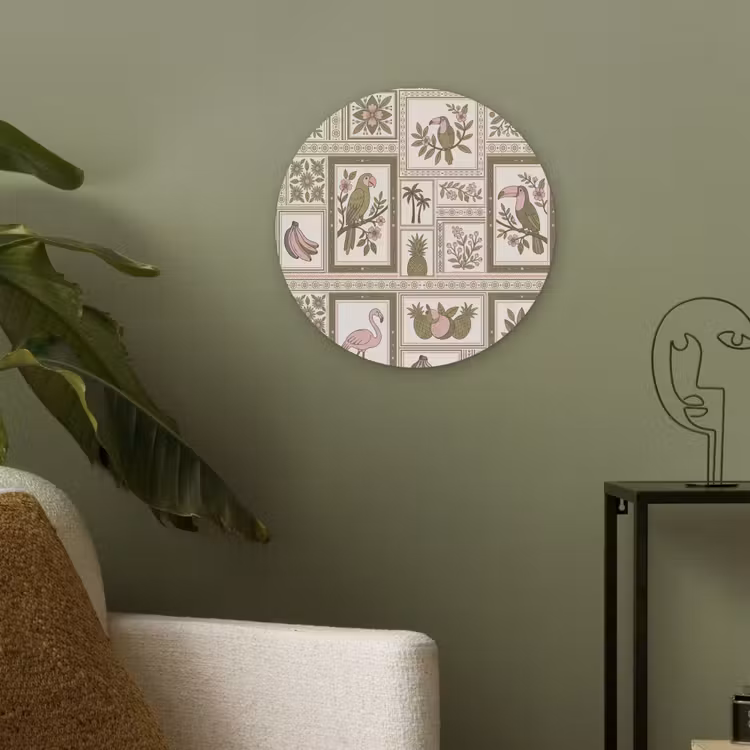 Vogel - Tropisch - Patroon - Decoratief - Groen Akoestische PET Vilt - Rond klein -sfeer2