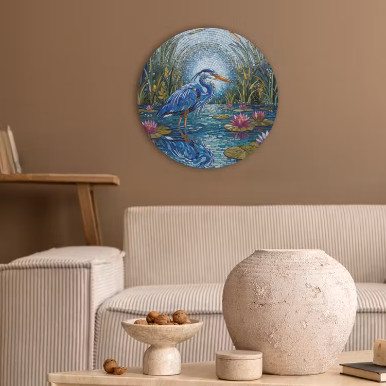 Vogel - Water - Natuur - Abstract - Blauw Akoestische PET Vilt - Rond klein -sfeer1