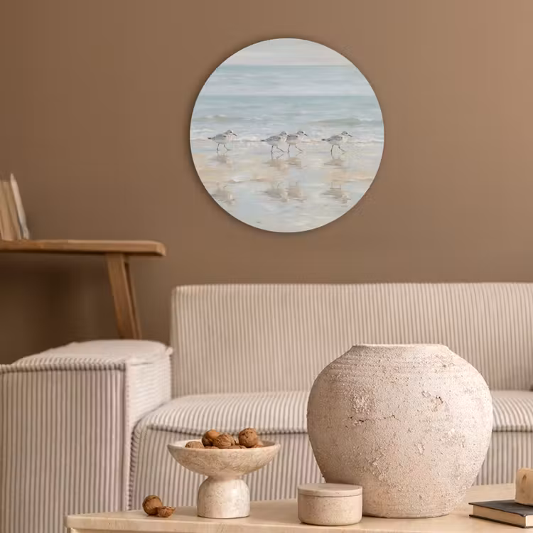 Vogels - Strand - Zee Akoestische PET Vilt - Rond klein -sfeer1