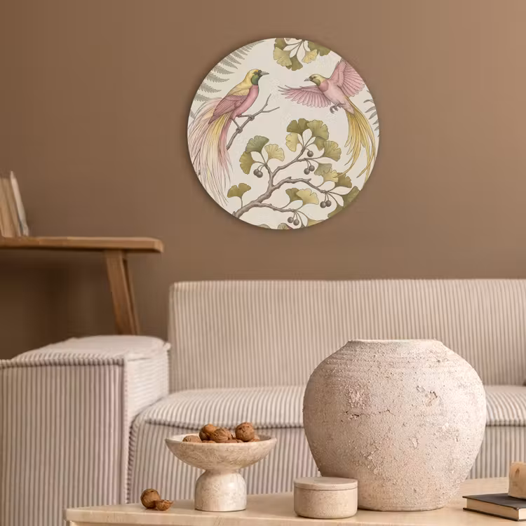 Vogels - Tropisch - Botanisch - Roze Akoestische PET Vilt - Rond klein -sfeer1