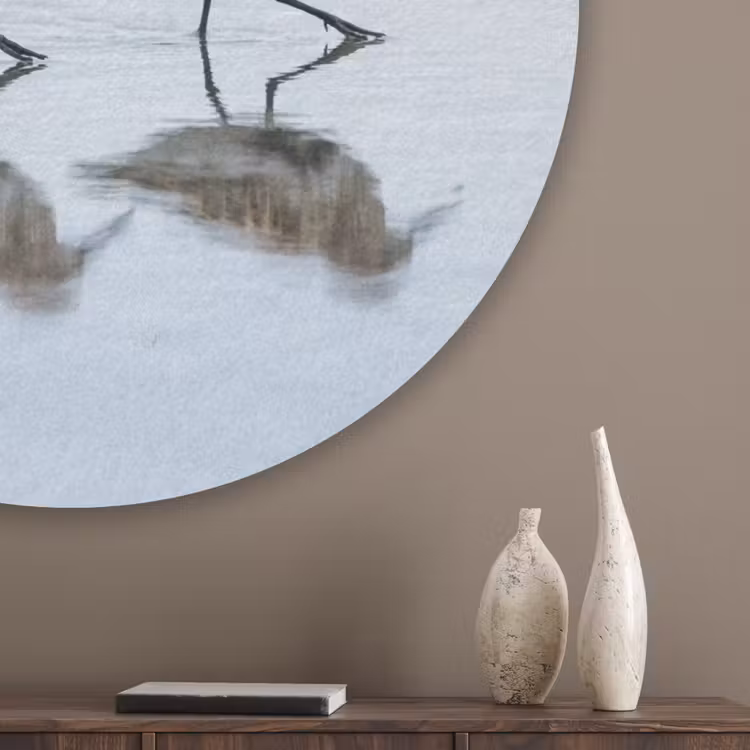 Vogels - Water - Grijs Akoestische PET Vilt - Rond klein -sfeer5_closeup