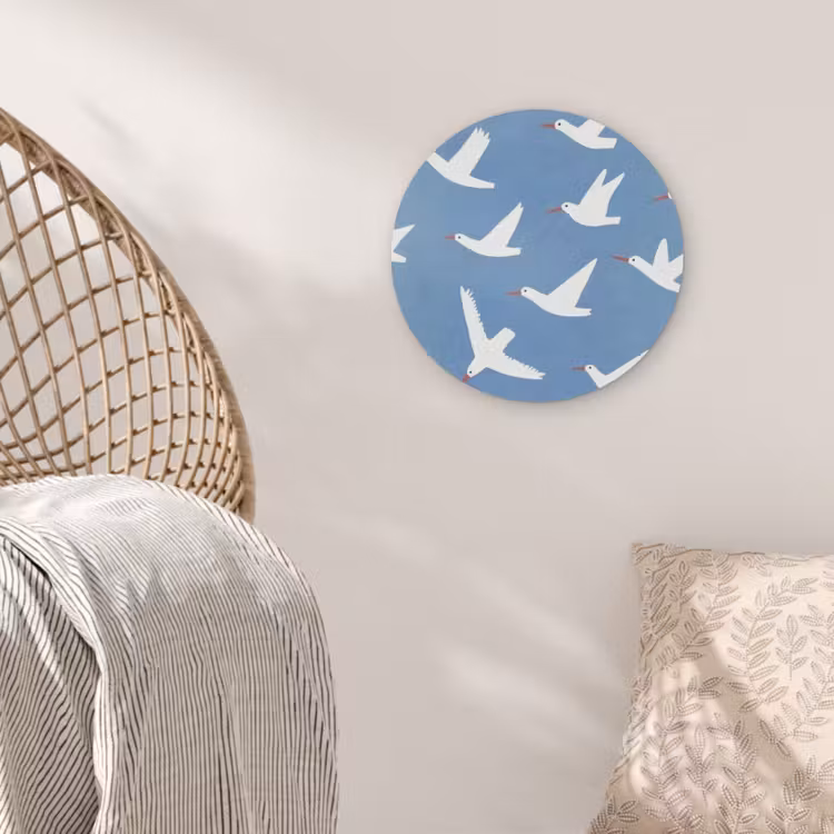 Vogels - Wit - Patroon Akoestische PET Vilt - Rond klein -sfeer4