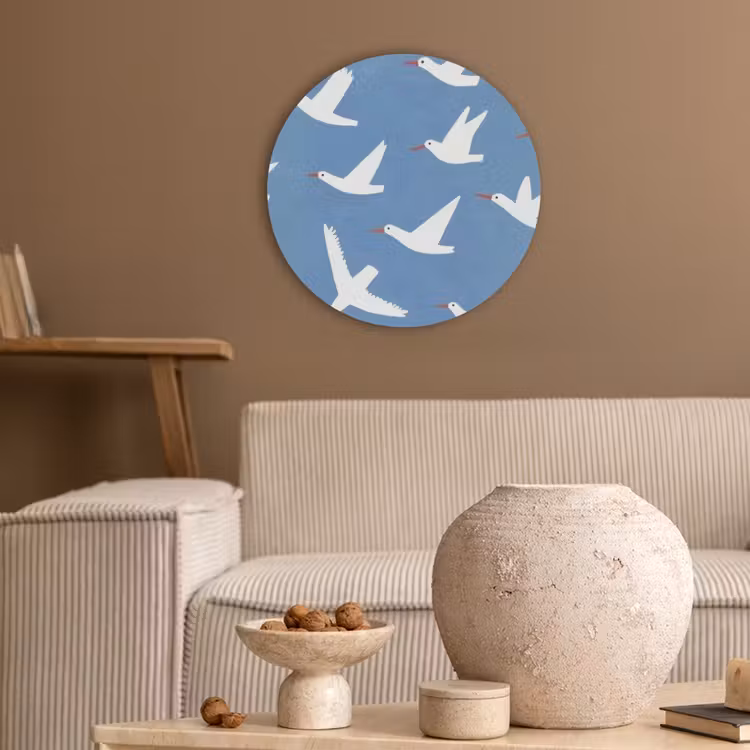 Vogels - Wit - Patroon Akoestische PET Vilt - Rond klein -sfeer1
