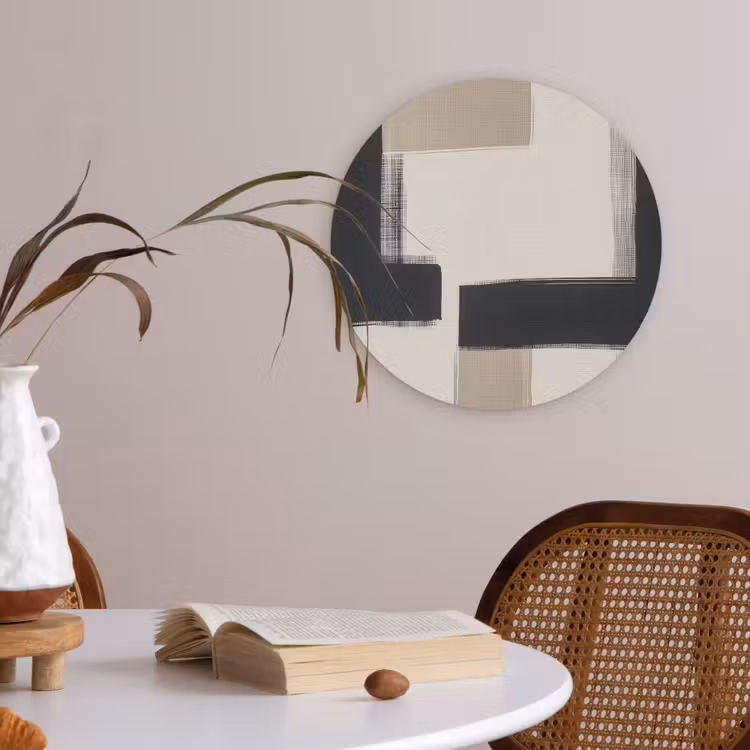 Zwart - Abstract - Japandi Akoestische PET Vilt - Rond klein -sfeer3