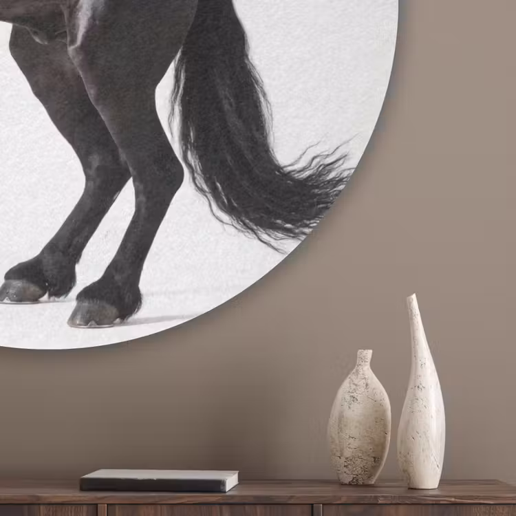 Zwart - Paard - Portret Akoestische PET Vilt - Rond klein -sfeer5_closeup