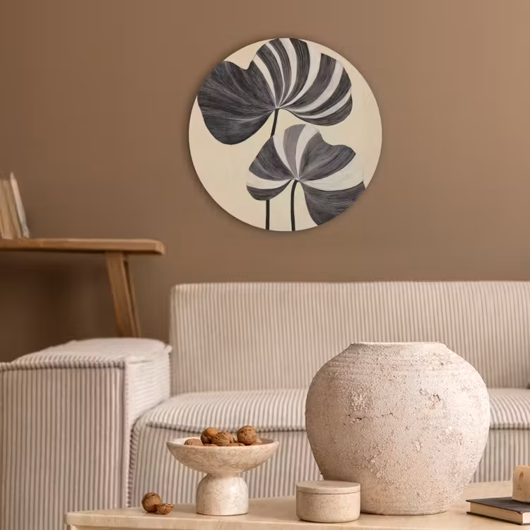 Zwart - Bladeren - Strepen - Minimalistisch Akoestische PET Vilt - Rond klein -sfeer1