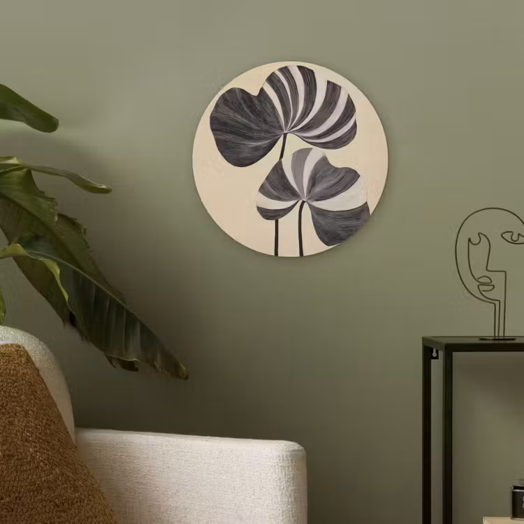 Zwart - Bladeren - Strepen - Minimalistisch Akoestische PET Vilt - Rond klein -sfeer2