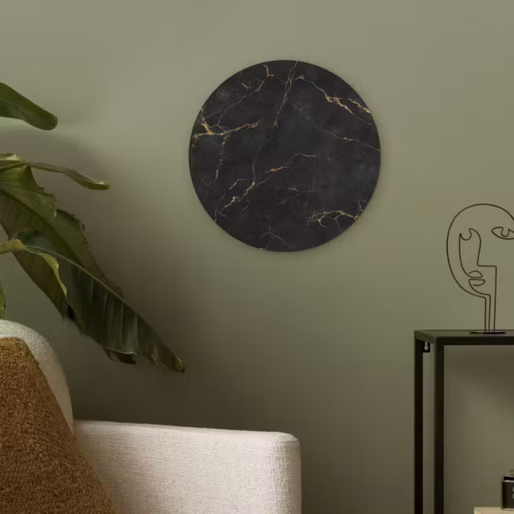 Zwart marmer - Gouden aders - Klassiek Akoestische PET Vilt - Rond klein -sfeer2