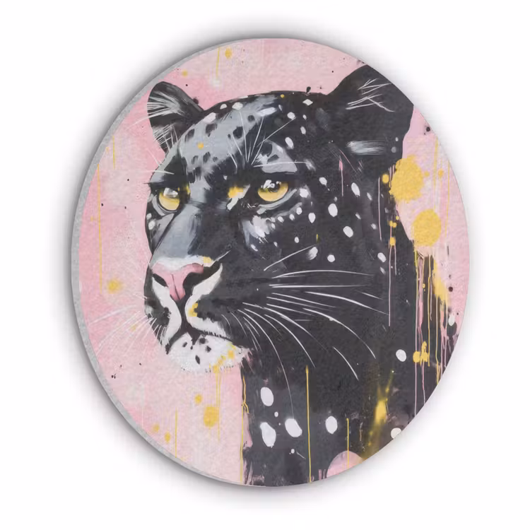 Zwart - Panter - Roze - Abstract Akoestische PET Vilt - Rond klein -3d