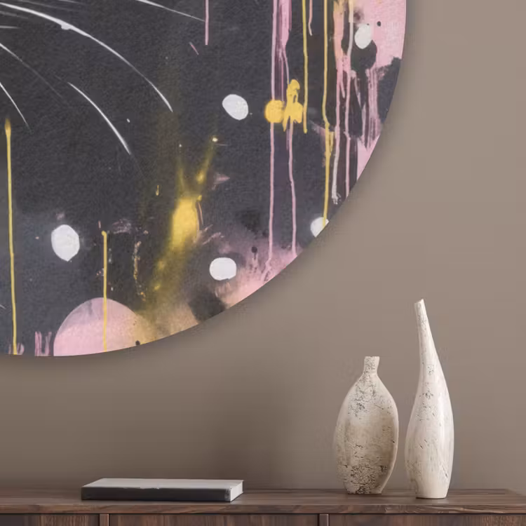 Zwart - Panter - Roze - Abstract Akoestische PET Vilt - Rond klein -sfeer5_closeup