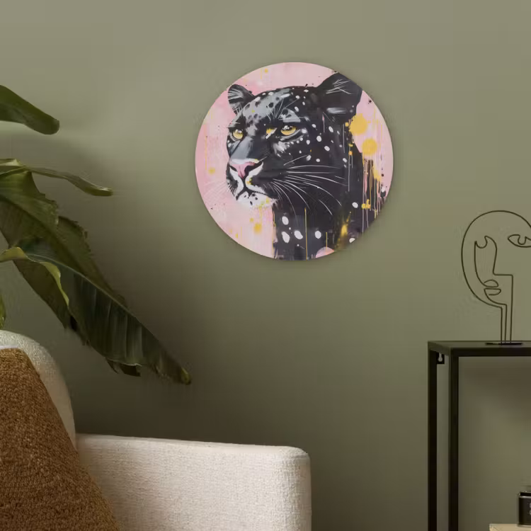 Zwart - Panter - Roze - Abstract Akoestische PET Vilt - Rond klein -sfeer2