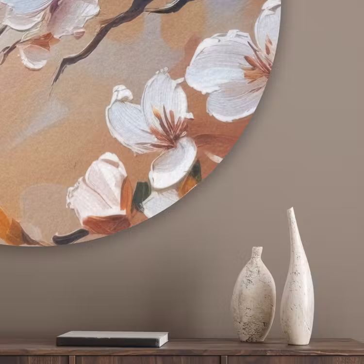 Bloesemtakken - Schilderachtig - Roze Akoestische PET Vilt - Rond klein -sfeer5_closeup