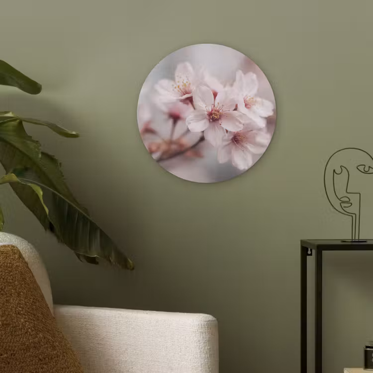 Bloesems - Meeldraden - Geel - Wazig Akoestische PET Vilt - Rond klein -sfeer2