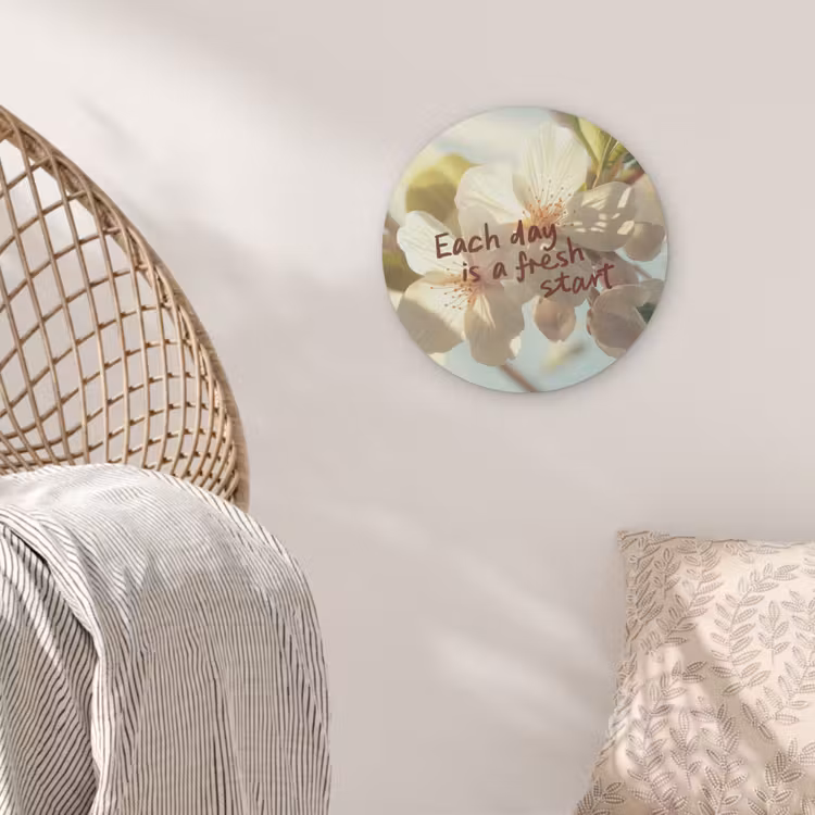 Bloesems - Zonlicht - Quote - Wit Akoestische PET Vilt - Rond klein -sfeer4