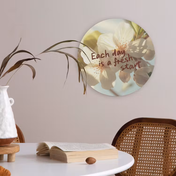 Bloesems - Zonlicht - Quote - Wit Akoestische PET Vilt - Rond klein -sfeer3