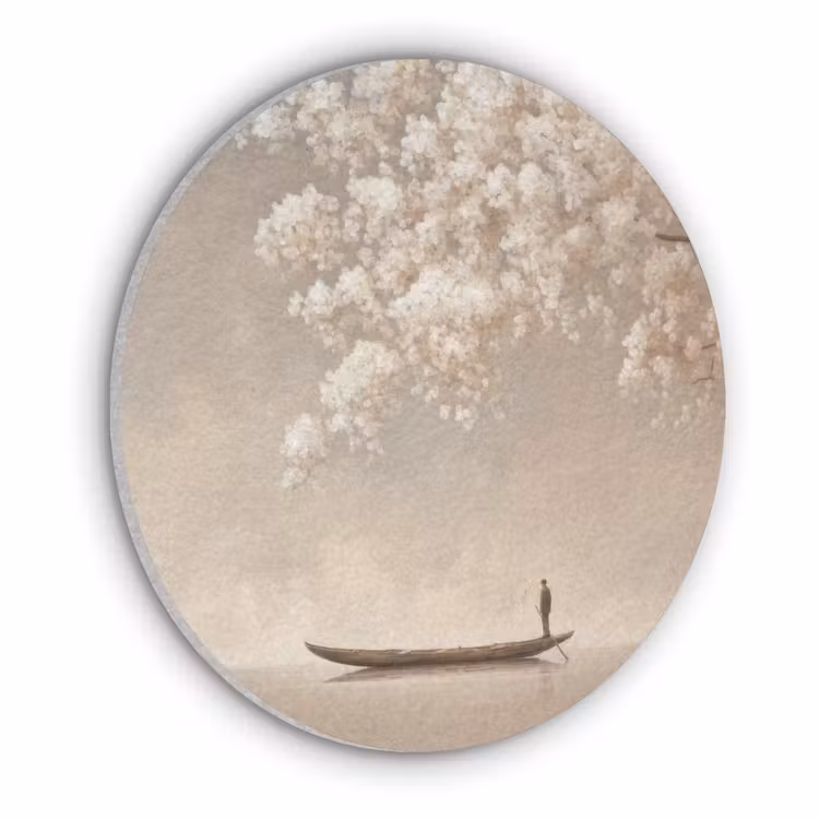Bloesems - Wit - Boot - Minimalistisch Akoestische PET Vilt - Rond klein -3d