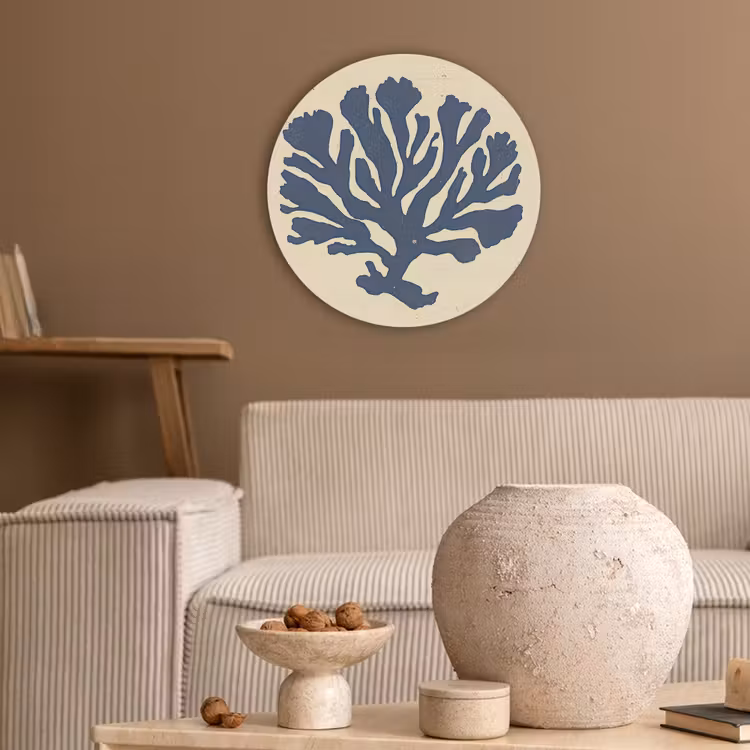 Blauw koraal - Vertakkingen - Beige Akoestische PET Vilt - Rond klein -sfeer1
