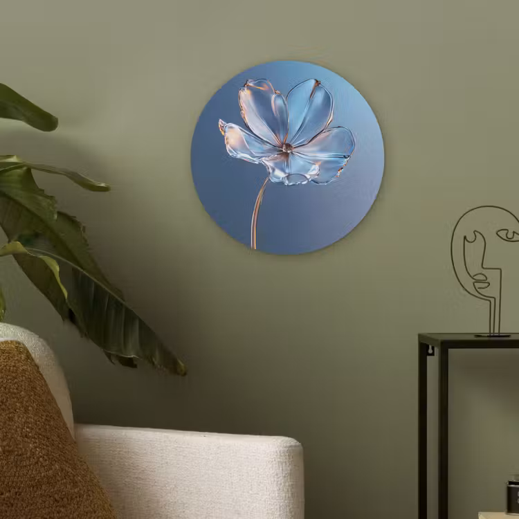 Blauw - Bloem - Glazen - Sierlijk Akoestische PET Vilt - Rond klein -sfeer2
