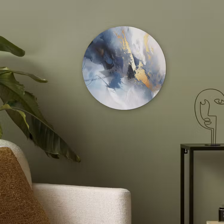 Blauw - Modern - Marmer - Abstract - Goud Akoestische PET Vilt - Rond klein -sfeer2