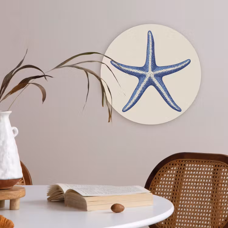 Blauwe zeester - Minimalistisch - Beige Akoestische PET Vilt - Rond klein -sfeer3