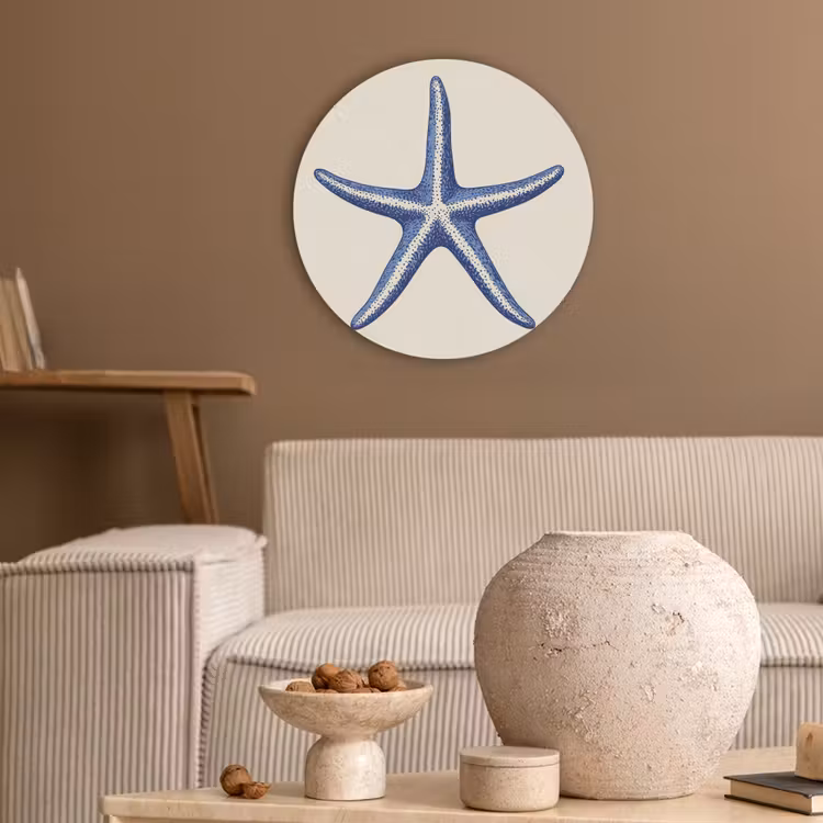 Blauwe zeester - Minimalistisch - Beige Akoestische PET Vilt - Rond klein -sfeer1