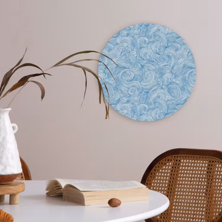 Blauw - Wit - Spiraal - Golven - Lijnen Akoestische PET Vilt - Rond klein 838 -sfeer3