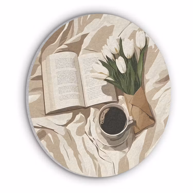 Boek - Illustratie - Tulpen - Koffie Akoestische PET Vilt - Rond klein -3d