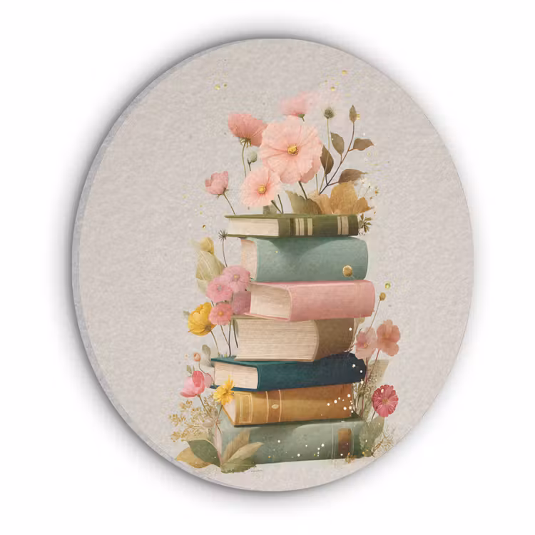 Boeken - Stapel - Bloemen - Kleurrijk Akoestische PET Vilt - Rond klein -3d