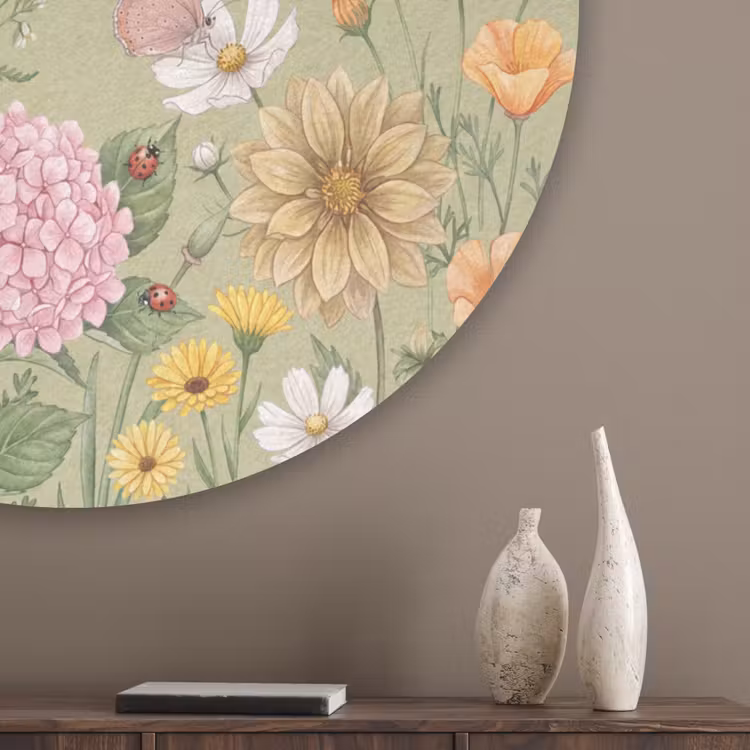 Botanisch - Bloemen - Kleurrijk Akoestische PET Vilt - Rond klein -sfeer5_closeup