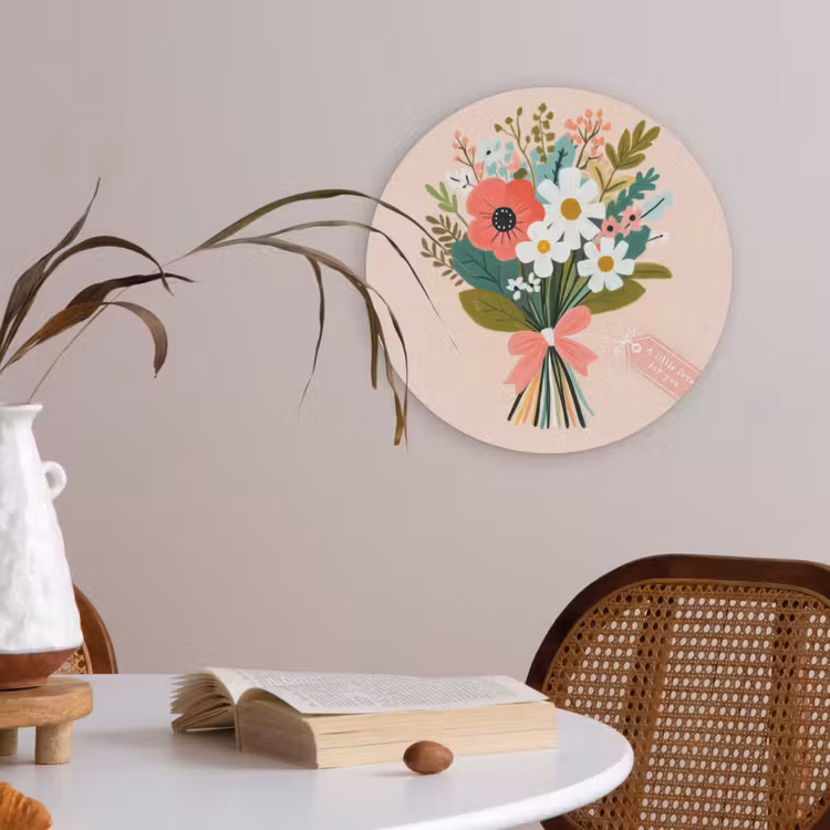Boeket - Strikje - Kaartje - Quote Akoestische PET Vilt - Rond klein -sfeer3