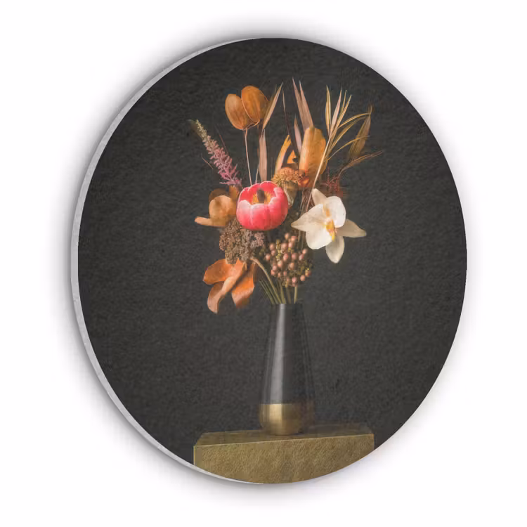Boeket - Oranje - Gouden - vaas Akoestische PET Vilt - Rond klein -3d