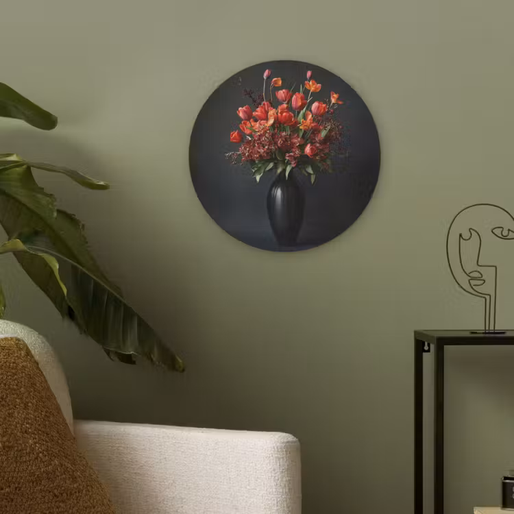 Boeket - Tulpen - Vaas - Rood Akoestische PET Vilt - Rond klein -sfeer2