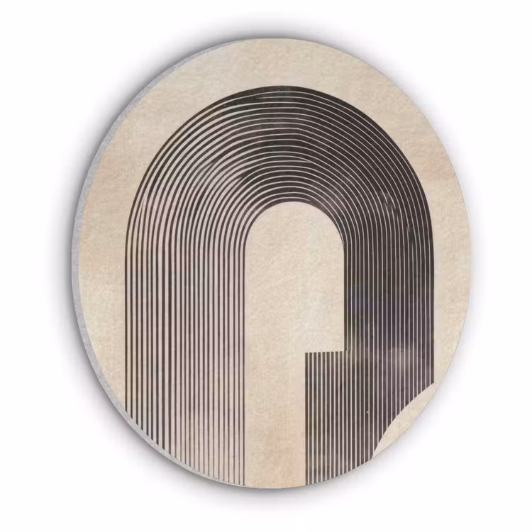 Boog - Strepen - Minimalistisch - Zwart Akoestische PET Vilt - Rond klein -3d
