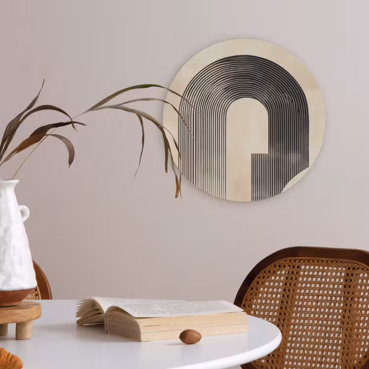 Boog - Strepen - Minimalistisch - Zwart Akoestische PET Vilt - Rond klein -sfeer3