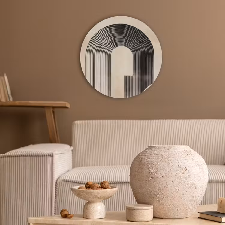 Boog - Strepen - Minimalistisch - Zwart Akoestische PET Vilt - Rond klein -sfeer1