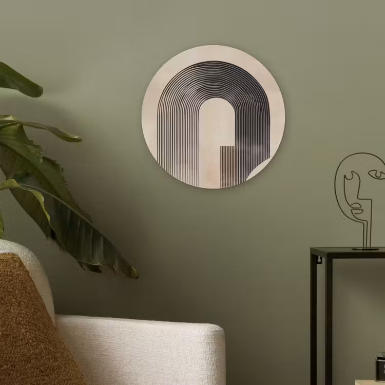 Boog - Strepen - Minimalistisch - Zwart Akoestische PET Vilt - Rond klein -sfeer2