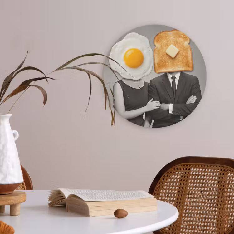 Ontbijt - Koppel - Ei - Brood Akoestische PET Vilt - Rond klein -sfeer3