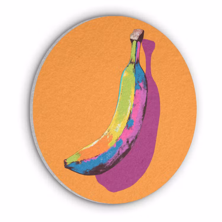 Felle kleuren - Banaan - popart Akoestische PET Vilt - Rond klein -3d