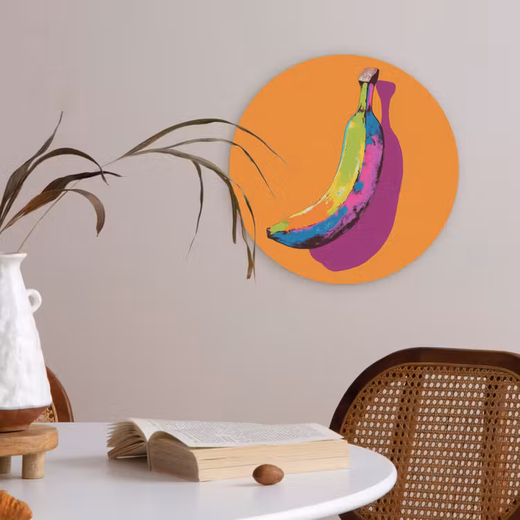 Felle kleuren - Banaan - popart Akoestische PET Vilt - Rond klein -sfeer3