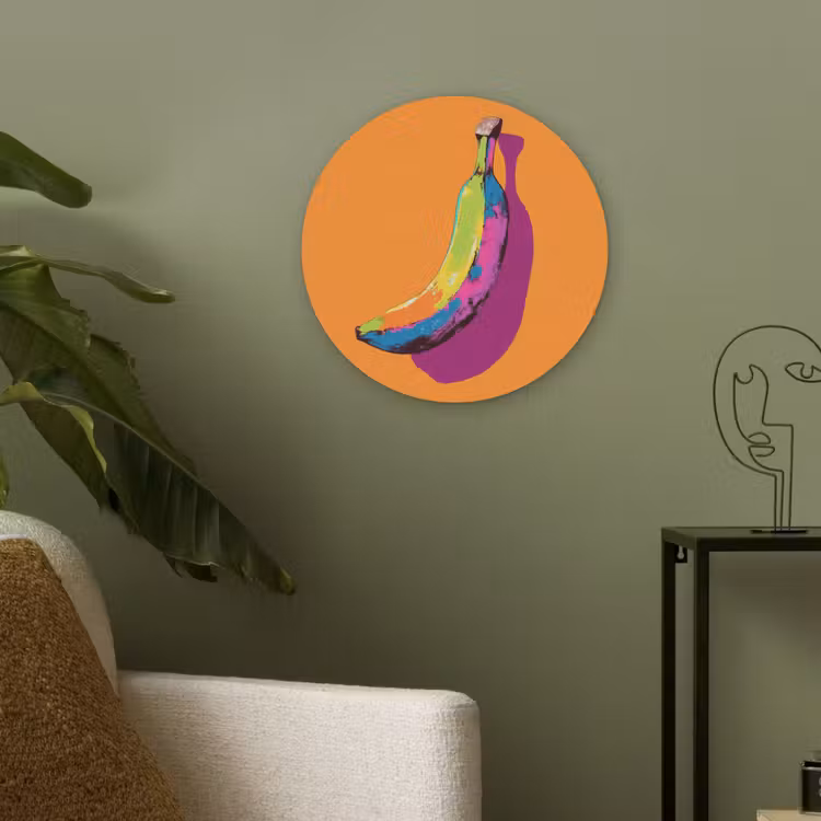 Felle kleuren - Banaan - popart Akoestische PET Vilt - Rond klein -sfeer2